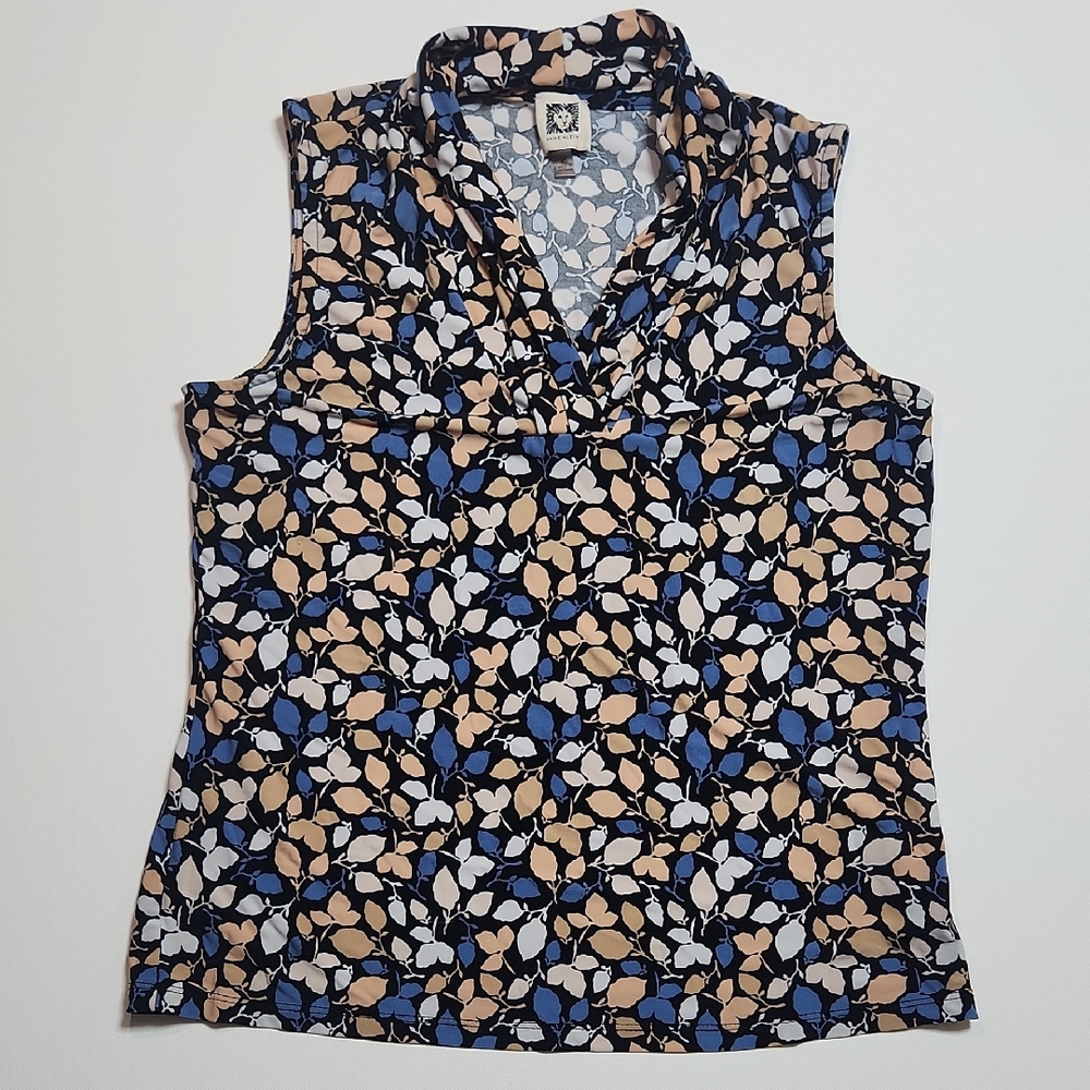 Anne Klein Sleeveless Blouse XS Multicolor Abstract Print Cowl Neck Top